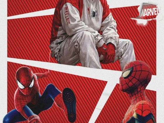 Green Goblin confronting Spider-Man during the final battle in Spider-Man: No Way Home with his Goblin Glider and Pumpkin Bombs.