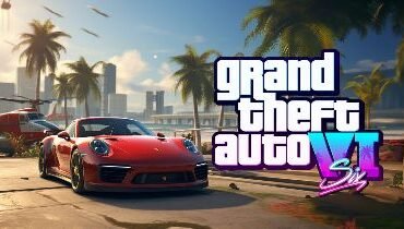 GTA 6 Trailer 3 artwork featuring a modern city skyline, sports cars, neon streets, and the game's main protagonists in an action-packed scene.