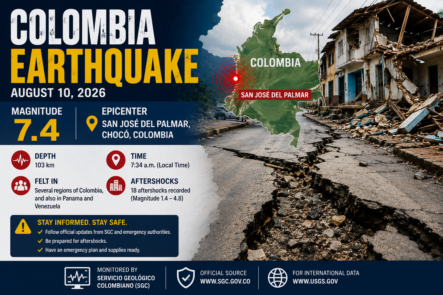 Colombia earthquake near San José del Palmar Chocó with seismic activity map