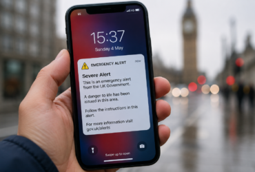 UK emergency alert warning displayed on a smartphone during a life-threatening emergency