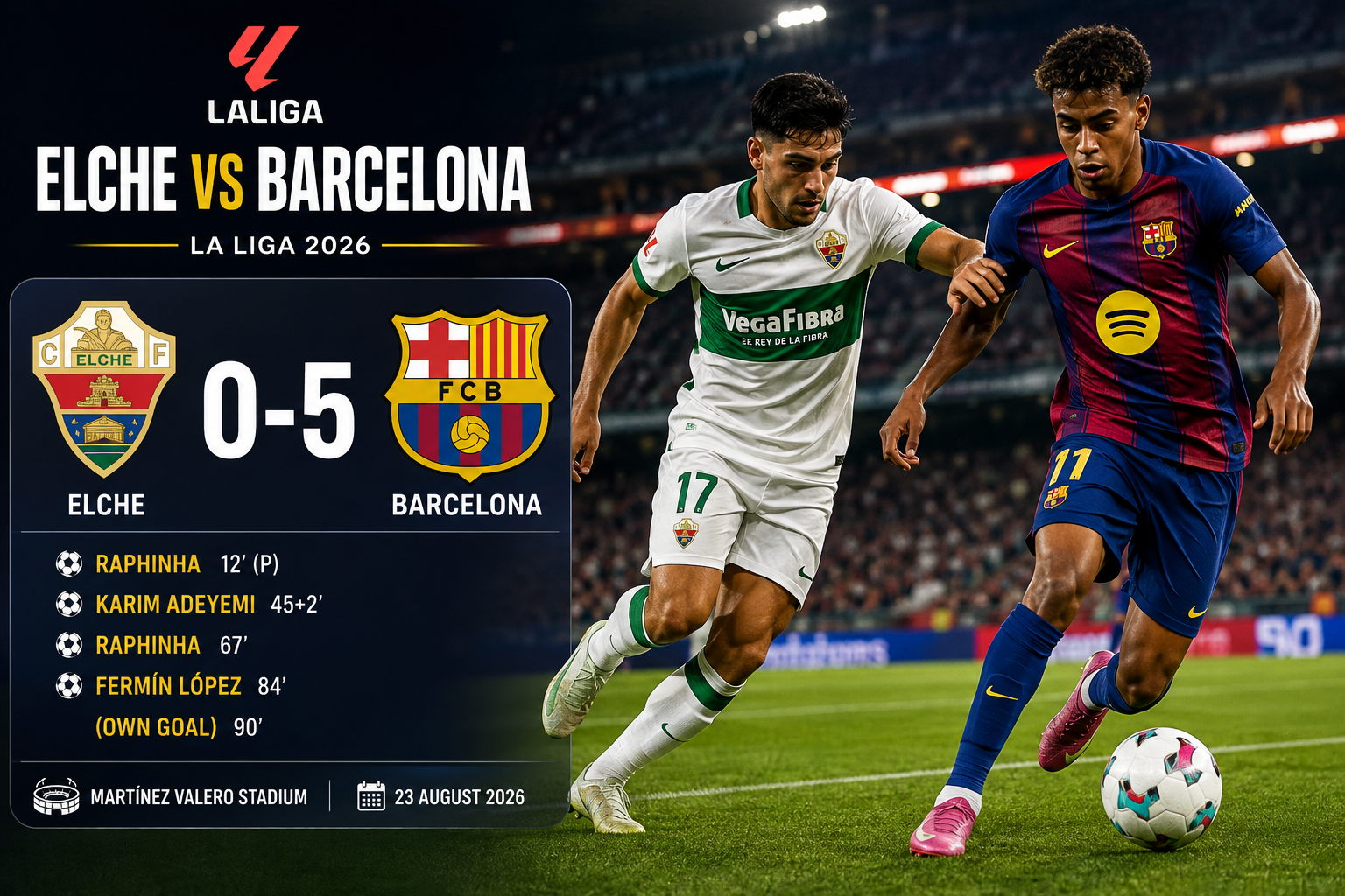 Elche vs Barcelona 2026 LaLiga match at Martínez Valero