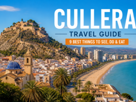 Cullera Spain with Mediterranean beach, historic castle and coastal landscape