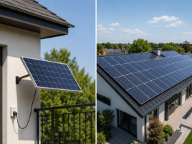 Plug in solar panels generating clean electricity for a modern home