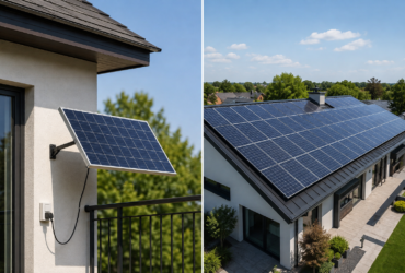 Plug in solar panels generating clean electricity for a modern home