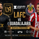 LAFC vs Guadalajara 2026 match preview image with team logos, players, and Leagues Cup branding.
