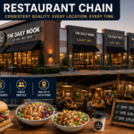 Restaurant chain serving customers with consistent branding and standardized menu across multiple locations