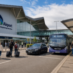 Bristol Airport terminal building and passenger arrivals