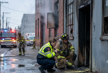 Arson awareness concept showing fire safety, investigation, and prevention efforts.
