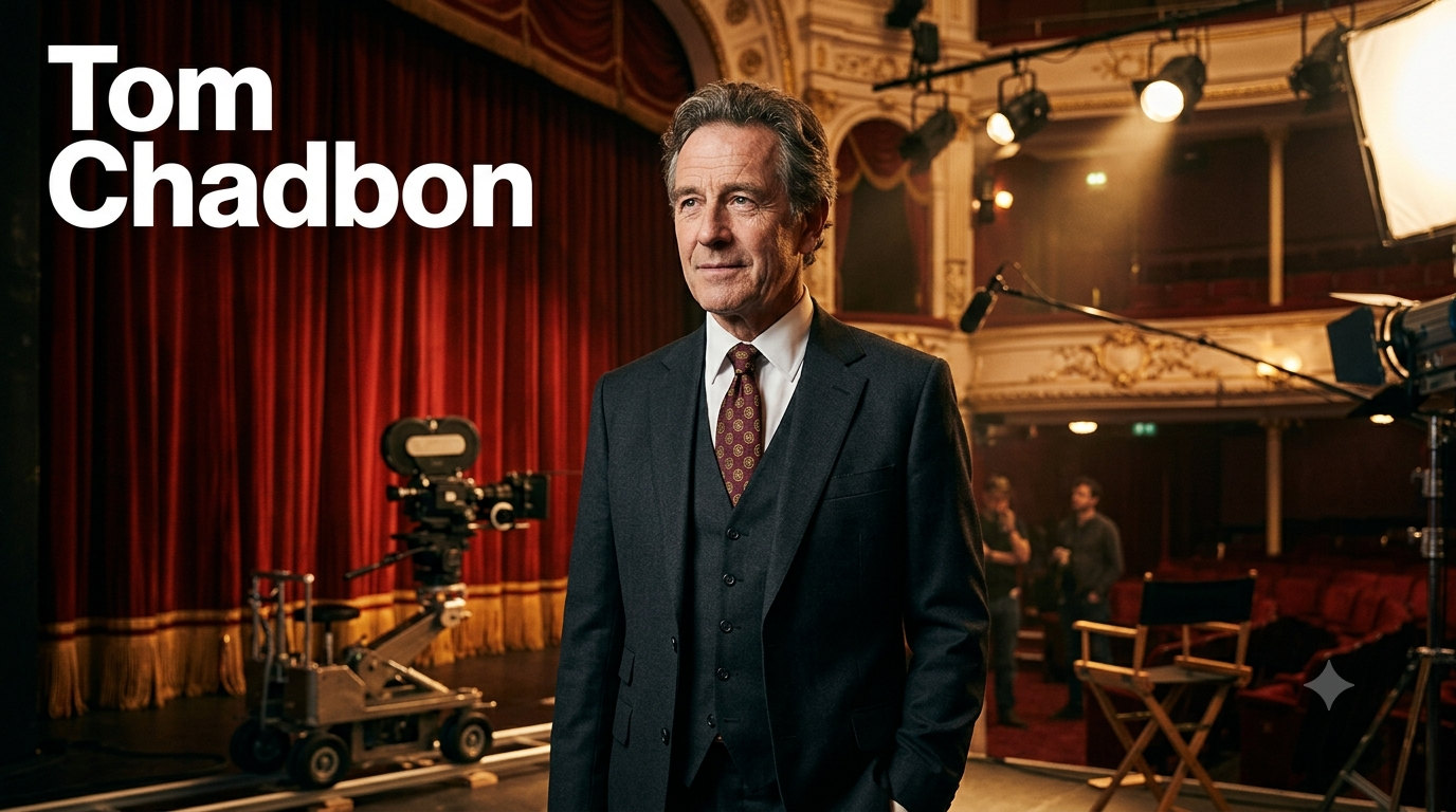 Tom Chadbon portrait highlighting his long career in British television, theatre, radio, and film.