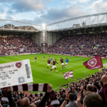 Hearts FC fans cheering inside Tynecastle Park stadium during a football match