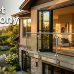 Modern glass Juliet balcony installed outside floor-to-ceiling French doors on a contemporary home with scenic outdoor views