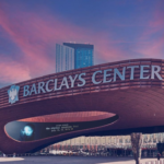 Barclays Center exterior in Brooklyn, New York before a live sports event