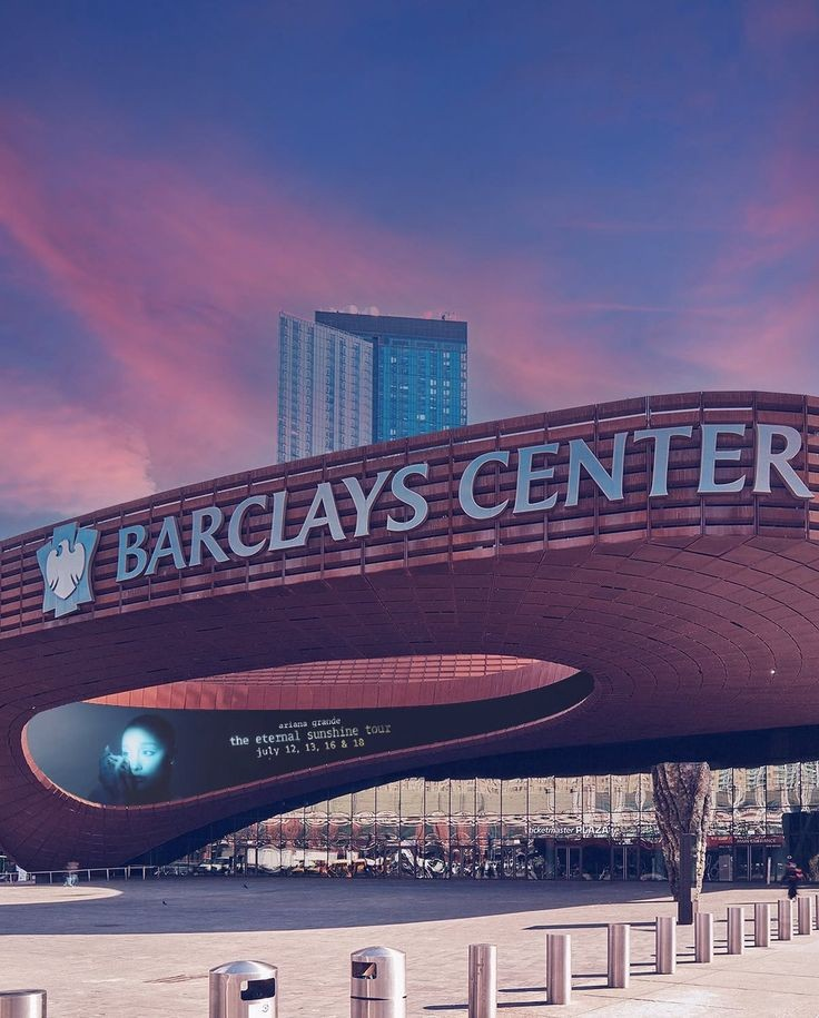 Barclays Center exterior in Brooklyn, New York before a live sports event