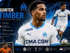 Quinten Timber playing midfield for Olympique de Marseille in 2026