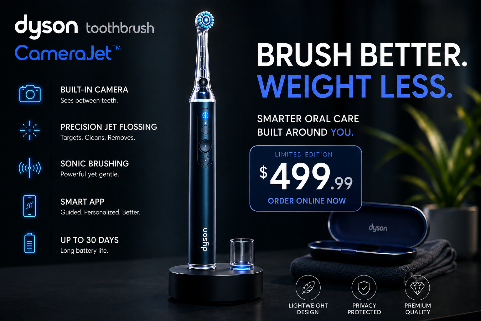 Dyson CameraJet electric toothbrush with built-in camera and precision flossing technology